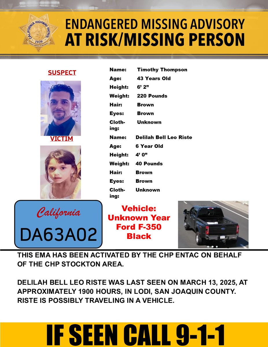 Endangered Missing Advisory – Los Angeles County
Last Seen: North Ham Lane and Elm Street, Lodi
@chp_stockton

IF SEEN, CALL 9-1-1