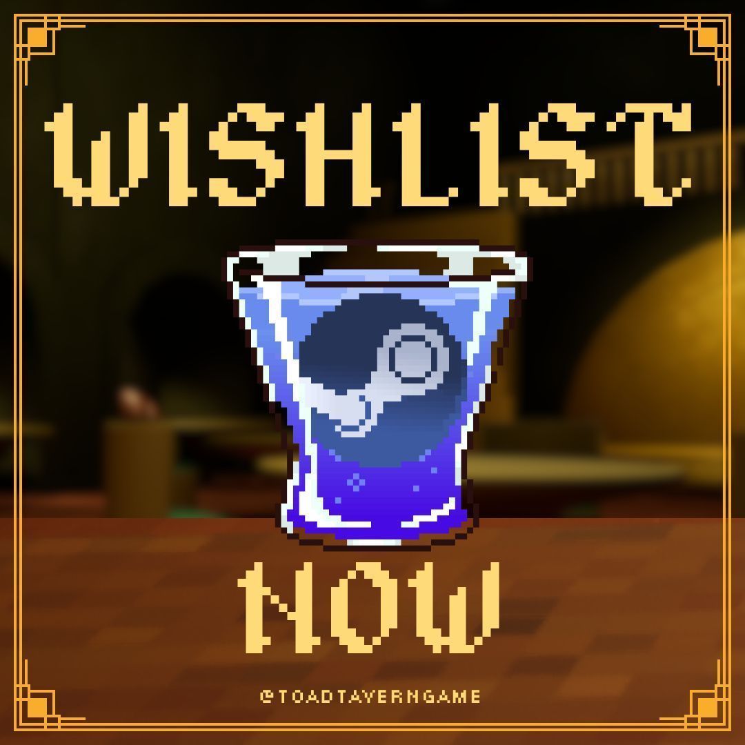 ToadTavernGame's tweet image. WISHLIST TOAD TAVERN TODAY ‼️ 

Our steam page is finally live! This is a small step towards the incredible year we&apos;re going to have thanks to you awesome folk 🥂

buff.ly/PoB5DYL 

#steam #visualnovel #frog #pixelart