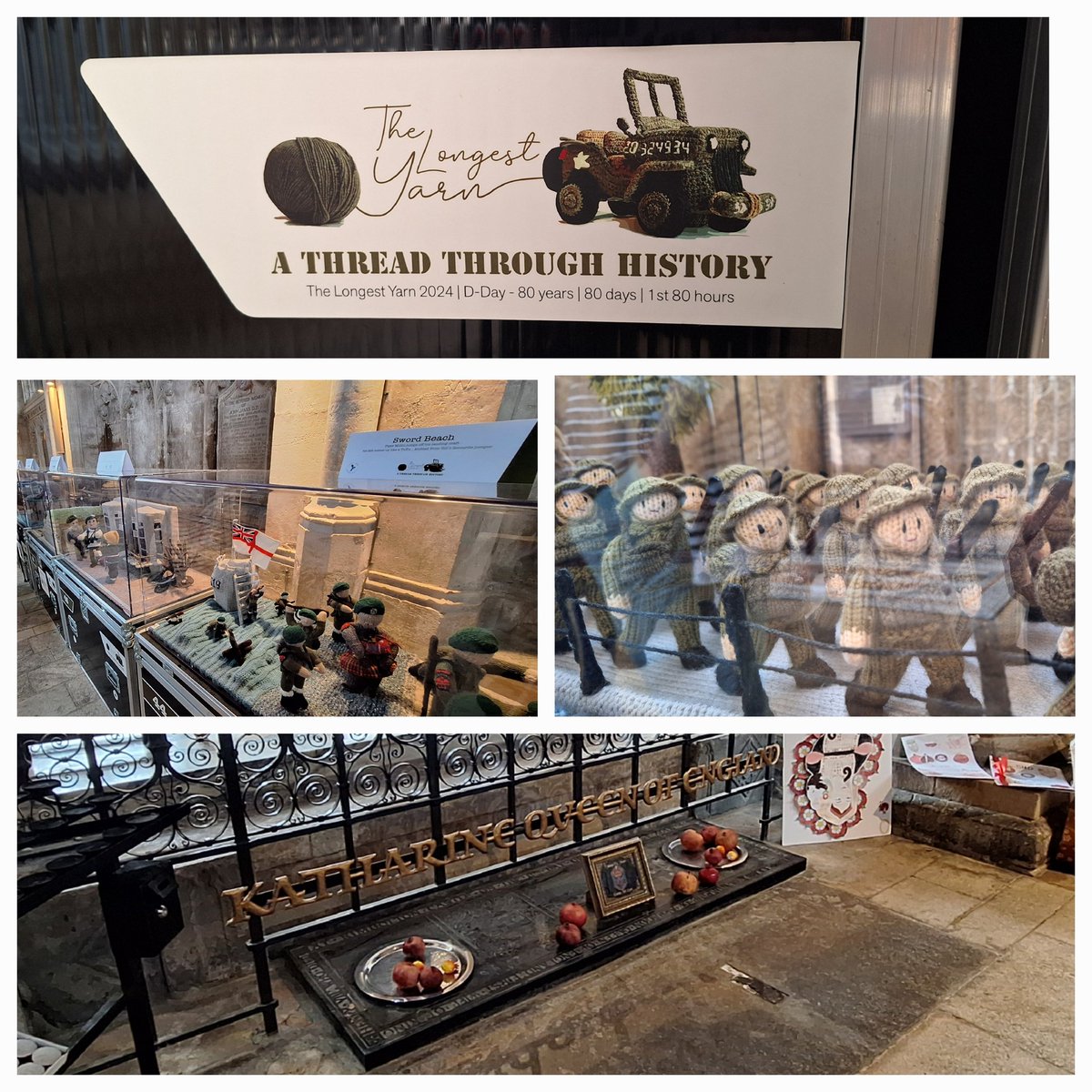 Visited <a href="/pborocathedral/">Peterborough Cathedral</a> for the Longest Yarn exhibition to commemorate the 80th anniversary of D-Day.  Even got to see the tomb of Katherine of Aragon as well.  #Knitting #History #KnittingHistory