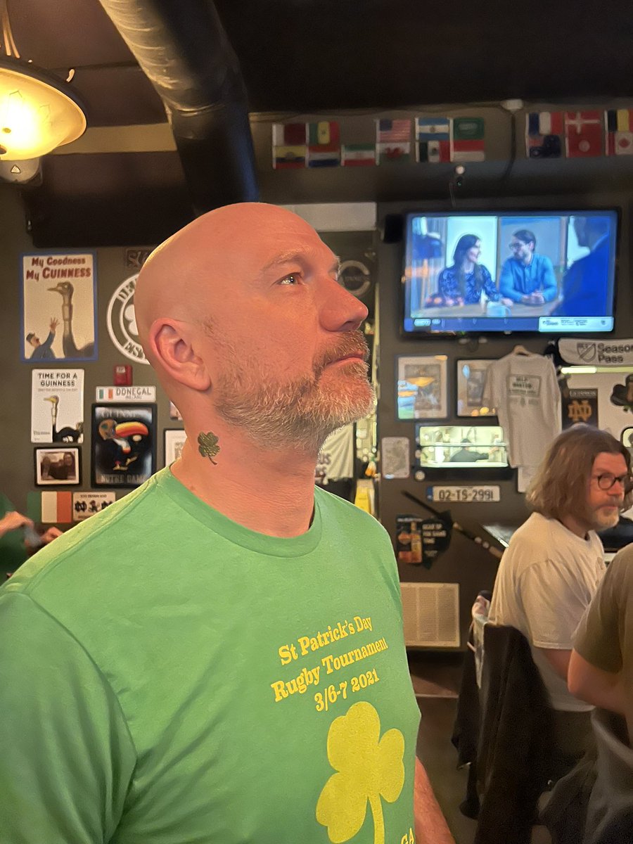 cbuscityzens's tweet photo. HALFTIME PSA: We’re at Dempsey’s today and we’re at Dempsey’s all weekend. Come grab some beers, discuss City, and get covered in some Shamrocks, like our terrific model did here! https://t.co/yjqQIZl032