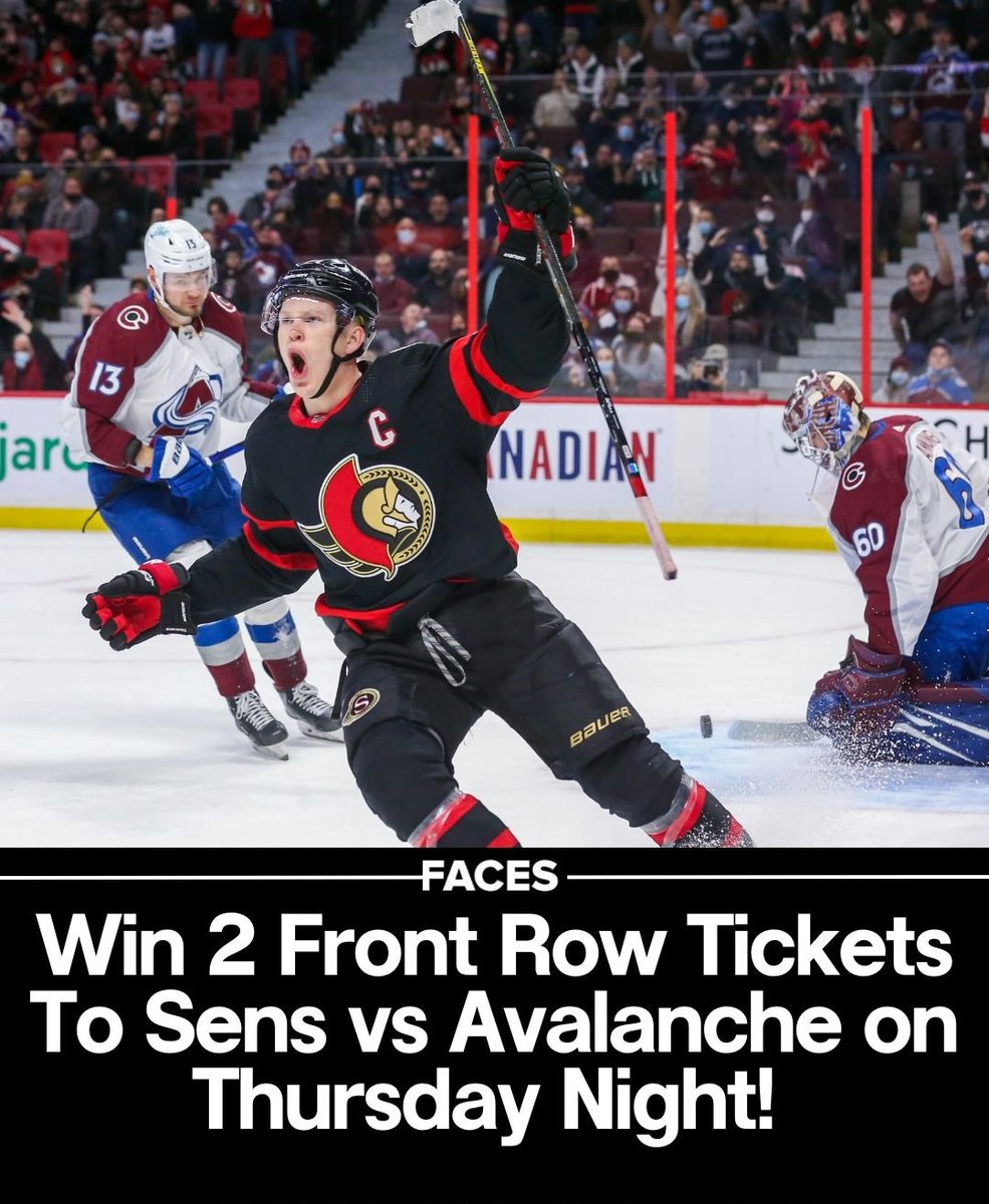 🚨 RT &amp; Follow <a href="/facesottawa/">Faces Magazine</a> for your chance to win 2 Front Row tickets to Sens vs Avs on Thursday! 🏒🏒 #GoSensGo