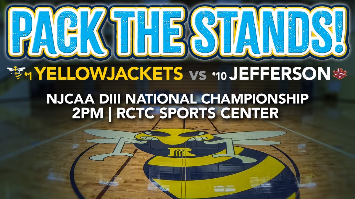 Rochester Community and Technical College (@rochesterctc) on Twitter photo CALLING ALL 'JACKETS--LET'S PACK THE STANDS! <a href="/rctc_wbb/">RCTC_WBB</a> takes on Jefferson in the <a href="/NJCAABasketball/">NJCAA Basketball</a> DIII Women's National Championship today at 2pm in the RCTC Sports Center. Come make some noise and show some love for this great team! #rollhive <a href="/rctcathletics/">RCTC Yellowjackets</a> CALLING ALL 'JACKETS--LET'S PACK THE STANDS! <a href="/rctc_wbb/">RCTC_WBB</a> takes on Jefferson in the <a href="/NJCAABasketball/">NJCAA Basketball</a> DIII Women's National Championship today at 2pm in the RCTC Sports Center. Come make some noise and show some love for this great team! #rollhive <a href="/rctcathletics/">RCTC Yellowjackets</a>
