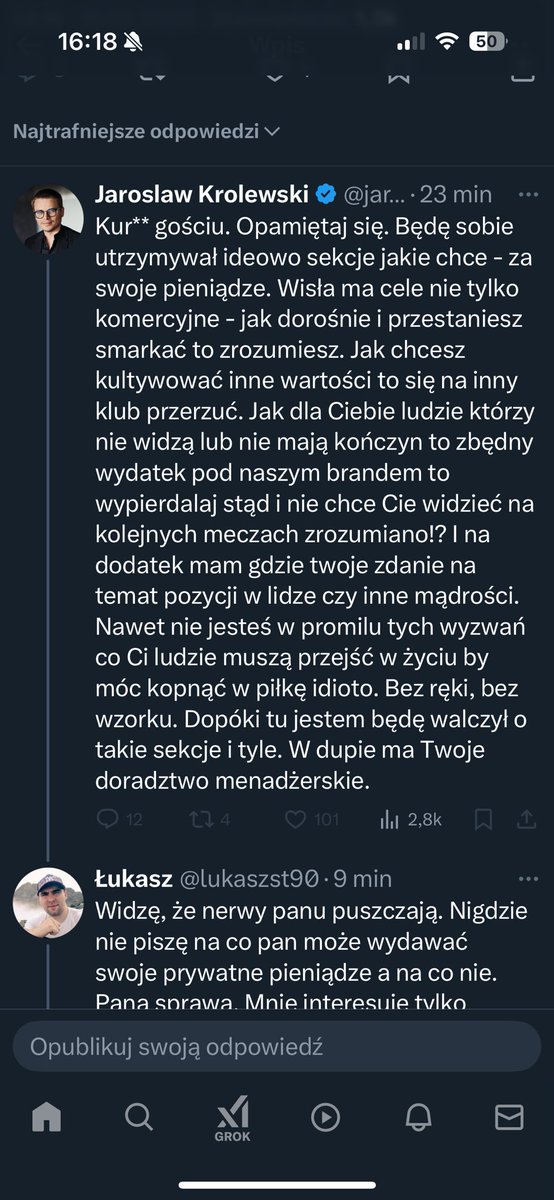 panie_wojtku's tweet photo. Co to kierwa ma być? @jarokrolewski idź na L4 na jakiś oddział gdzie się Panem zaopiekują i wyciszą, bo wygląda to bardzo źle😕 https://t.co/vDPciLbO9r
