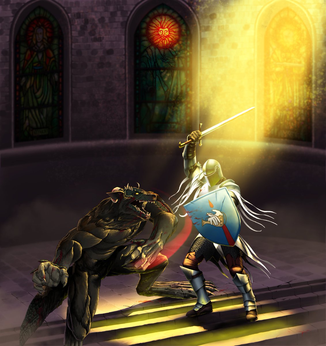 VtelDoesStuff's tweet image. Gotta fren trying to get me into ESO, so I figured I'd whip up something Elder Scrolls-inspired: A knight-errant of Stendarr against an Argonian werewolf. Have a good weekend y'all
#TheElderScrolls
