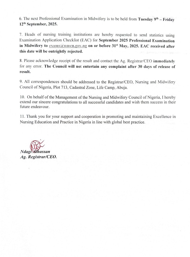 Breaking News!
March 2025 Midwifery Exams Result Released.