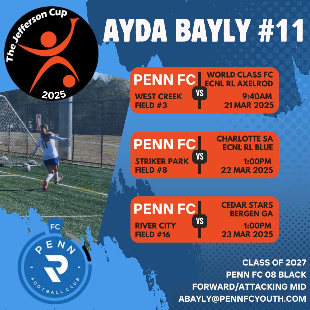 AydaBayly's tweet photo. Excited for Jeff Cup! Schedule is below! 

@PennFCYouth @ImYouthSoccer @TopDrawerSoccer @ImCollegeSoccer @PrepSoccer @TheSoccerWire https://t.co/zL1UrvvYKH