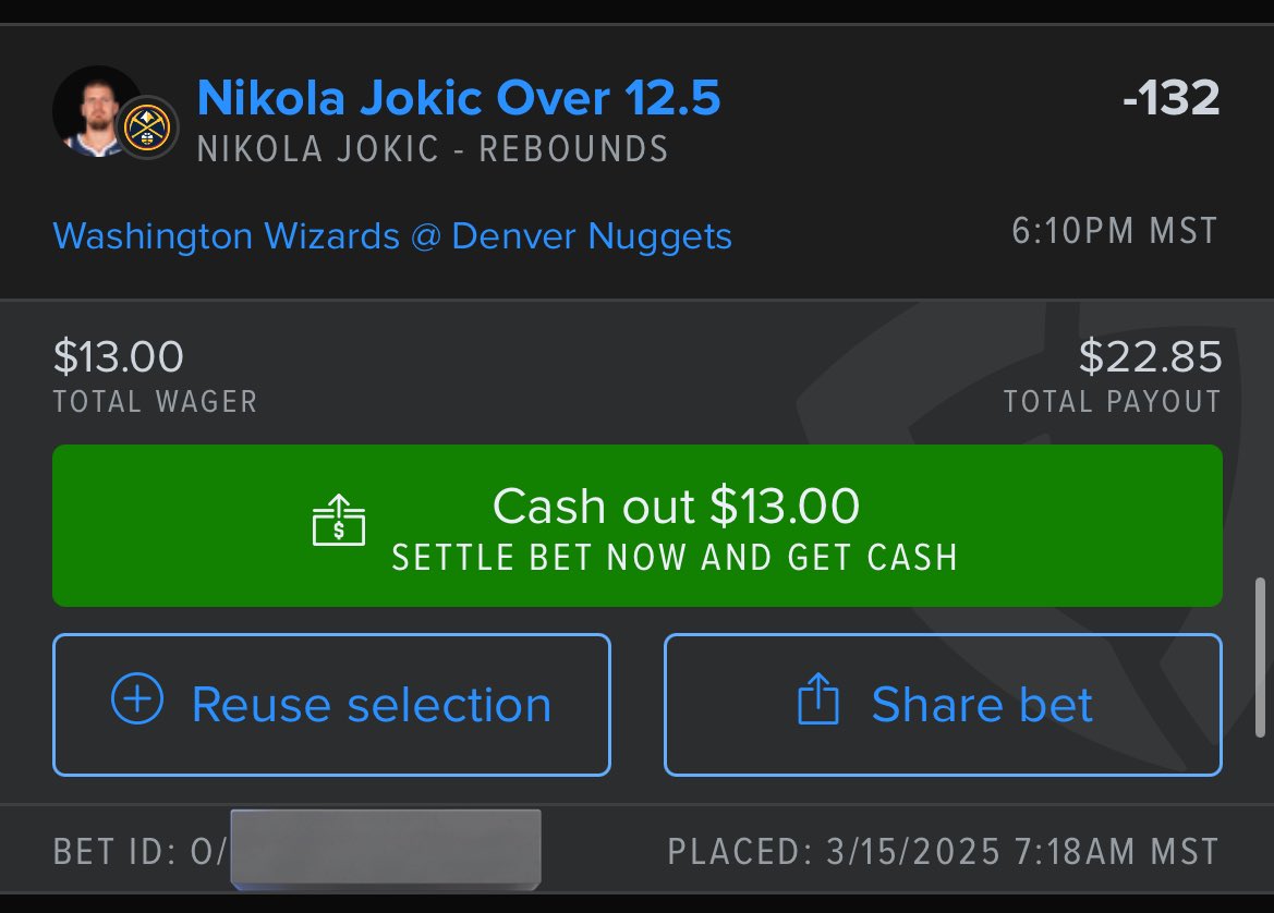ZenBuddhaBets's tweet photo. Second NBA Straight Of The Day 

Nikola Jokic over 12.5 rebounds 
Projected: 16.7 rebounds 

60% hit rate in last 5 games
70% hit rate in last 10 games
100% hit rate in H2H games 
57% hit rate for the 2024/25 season 

Toad Sports shows this prop having a +30.4% edge with a +84.9% probability to hit. 

All props found using the @ToadSports app 
#ToadSports