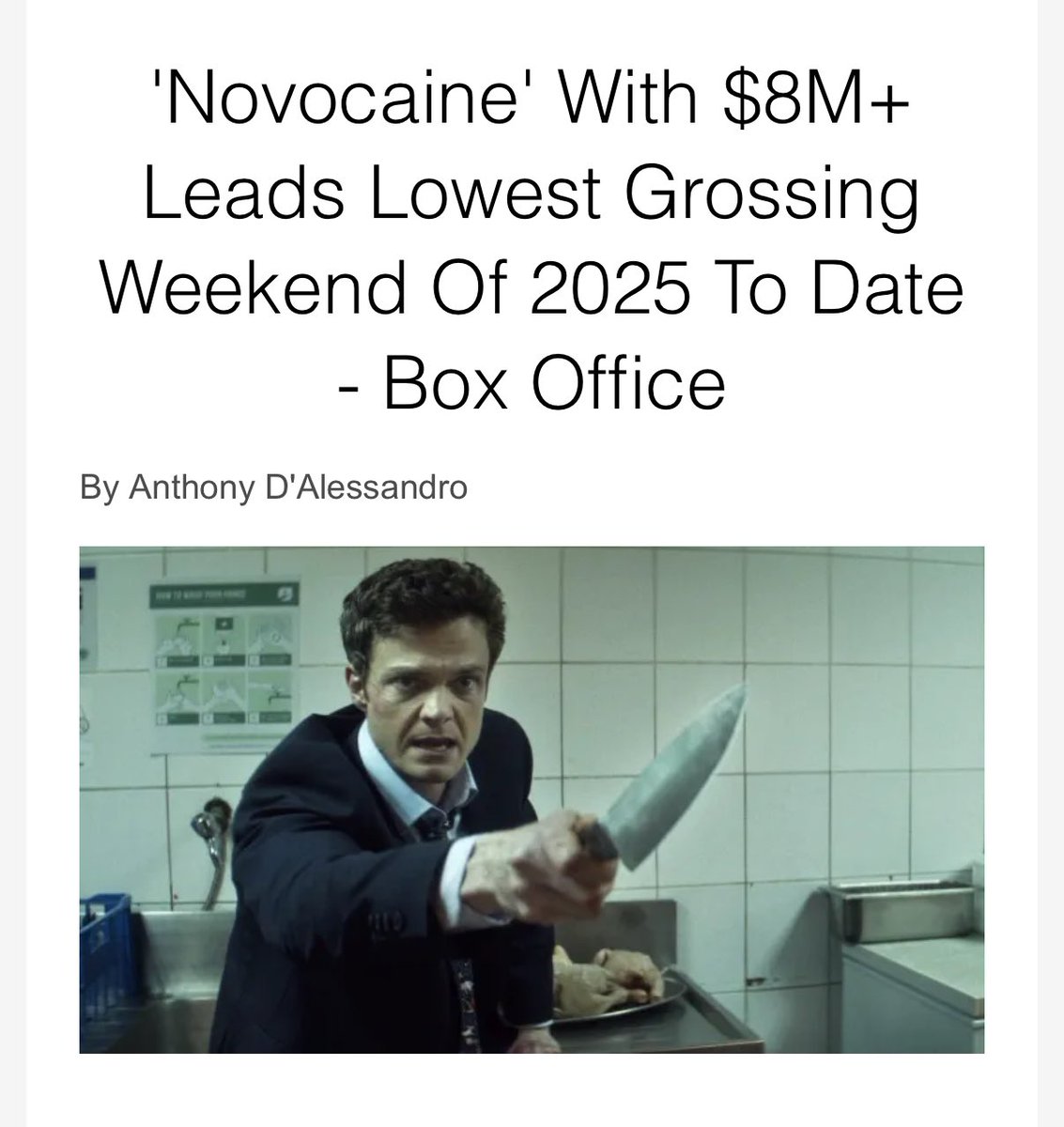 joerussotweets's tweet photo. ONCE AGAIN CHASTISING ALL YOU ASSHOLES WHO SAY YOU WANT GREAT ORIGINAL MOVIES, BUT NEVER SHOW UP TO SUPPORT THEM IN THEATERS OPENING WEEKEND WHEN IT COUNTS THE MOST.

STOP BEING NUMB TO NOVOCAINE. IT HAS ALL THE FEELS. AND BLACK BAG WILL TOTALLY BE YOUR BAG. 

GO TO THE MOVIES. https://t.co/jlxiFI7xCV