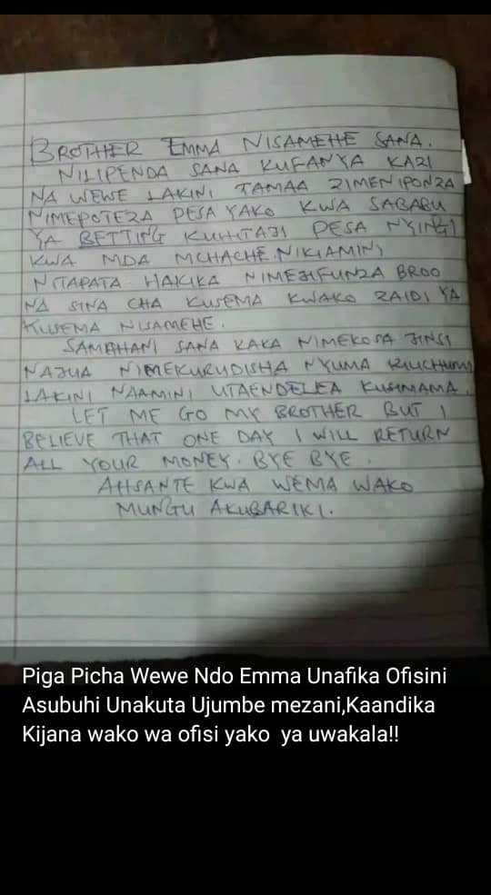 Emma Emma 🥺 
Ungekuja kubeba code uku Basi