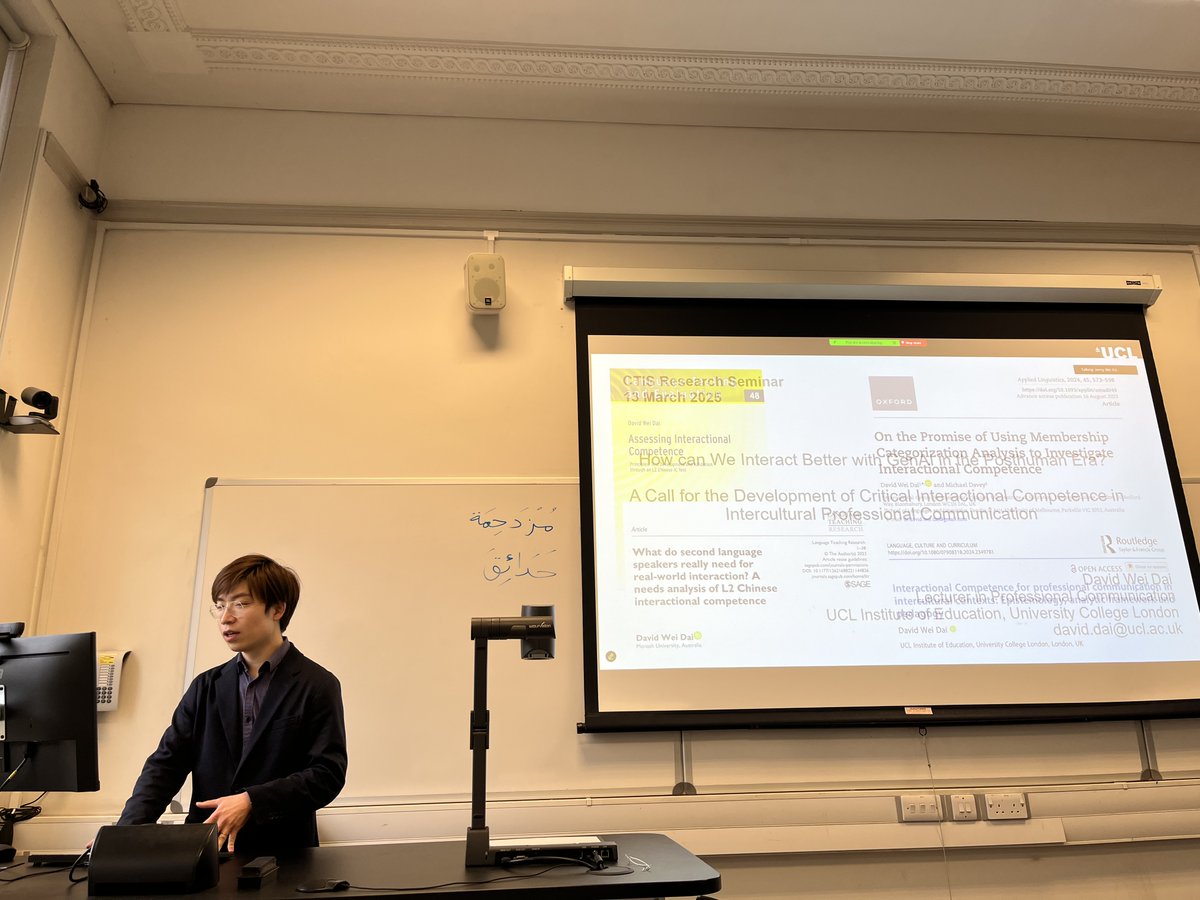 drdavidweidai's tweet image. Honoured to have the opportunity to share my work on human sociality in human-AI interaction at the Centre for Translation and Intercultural Studies, University of Manchester. Very difficult questions from students and staff today! Thank you Dr Jenny Ju for hosting me