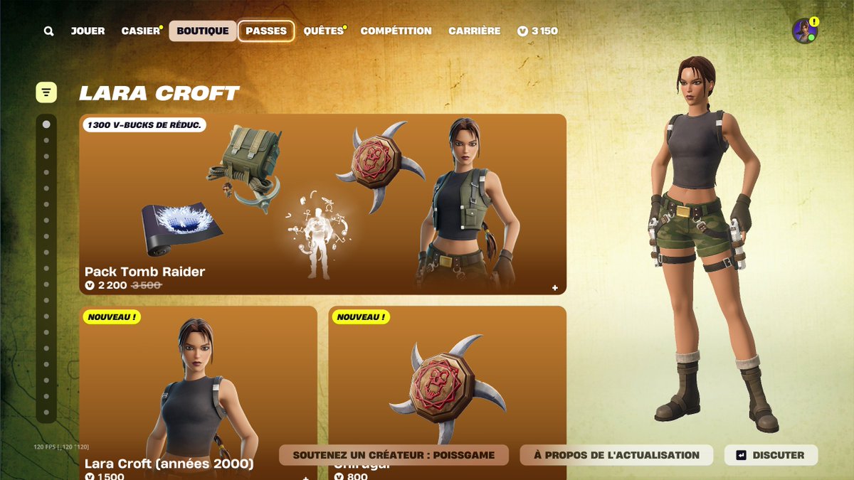 poissgame's tweet photo. Nouveau skin Lara Croft dans la boutique Fortnite

Pour toutes achat n'hésitez pas à mettre le code Créateur Poissgame pour me soutenir #EpicPartner #publicité https://t.co/1uZfsYbWWf