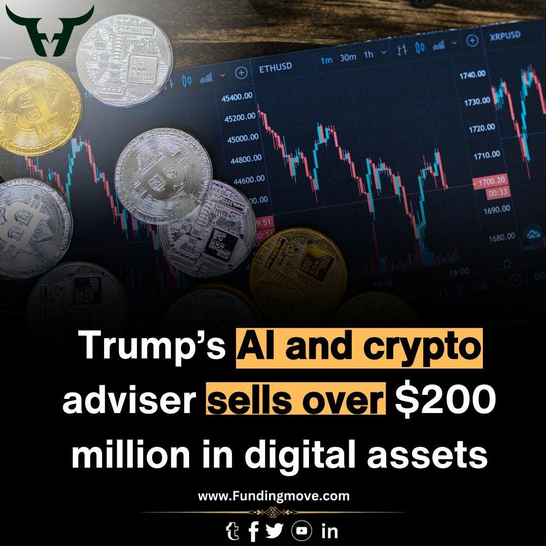 FundingMove_com's tweet photo. Trump adviser sells $200M in crypto holdings. ⚠️₿ #Bitcoin #AI #Politics https://t.co/U1jecNLHDQ