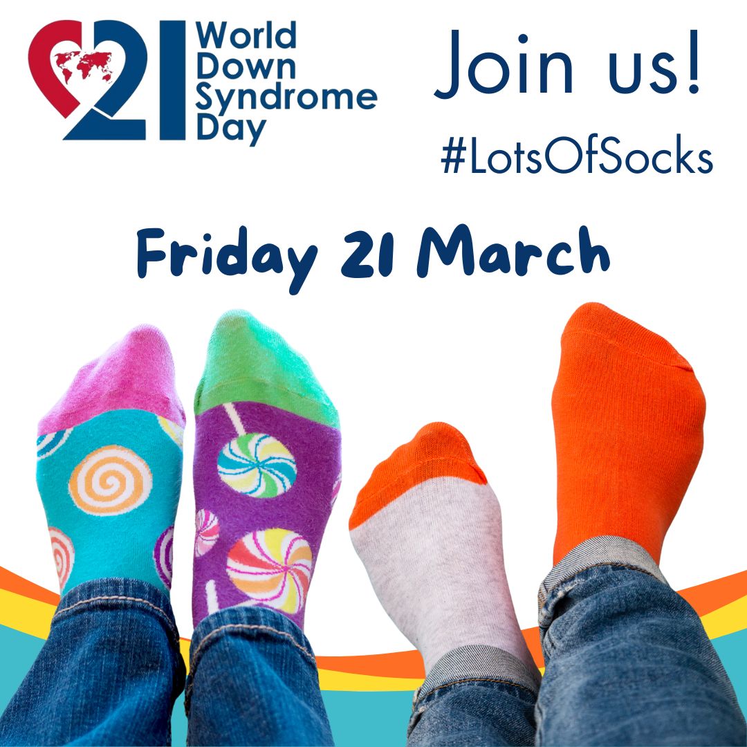 Show your support for people with #DownSyndrome by wearing your most eye-catching socks on 21 March. Start conversations and be part of the change.
Learn more at worlddownsyndromeday.org/lots-of-socks-…

#WorldDownSyndromeDay #WDSD2025 #Trisomy21 #ImproveOurSupportSystems #LotsOfSocks
