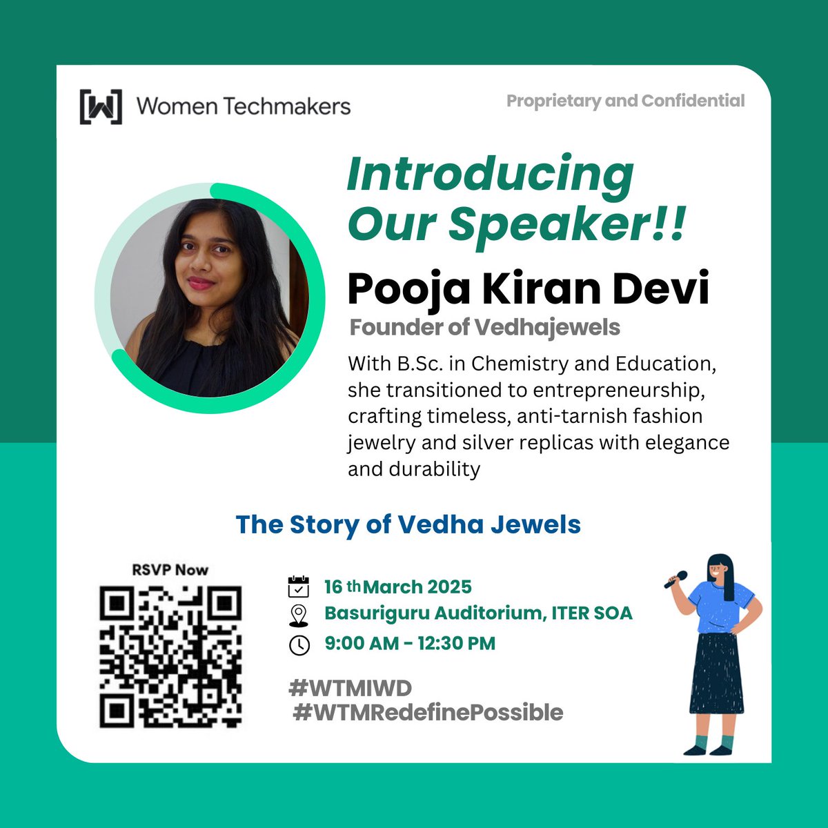 Introducing Our Speaker!!

💎 Pooja Kiran Devi
Founder of Vedhajewels

🎤 Talk Title:The Story of Vedha Jewels

📅 Date:16th March 2025  
📍 Venue:Basuriguru Auditorium, ITER SOA  
⏰ Time:9:00 AM - 12:30 PM  
Join us to hear her inspiring journey from science to entrepreneurship