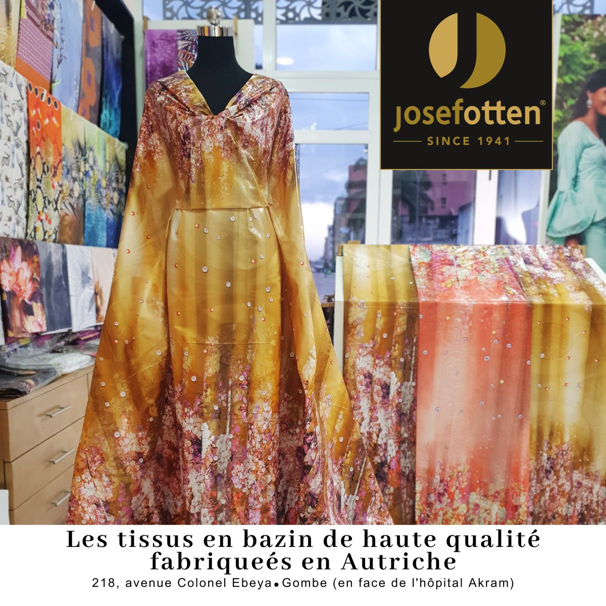 Chez Josef Otten, nous vous proposons des tissus en bazin de qualité supérieure, alliant tradition et élégance moderne. Parfaits pour toutes les occasions, nos tissus incarnent le luxe, la durabilité et la beauté intemporelle.

📍 Rendez-nous visite au 218 Avenue Colonel Ebea,