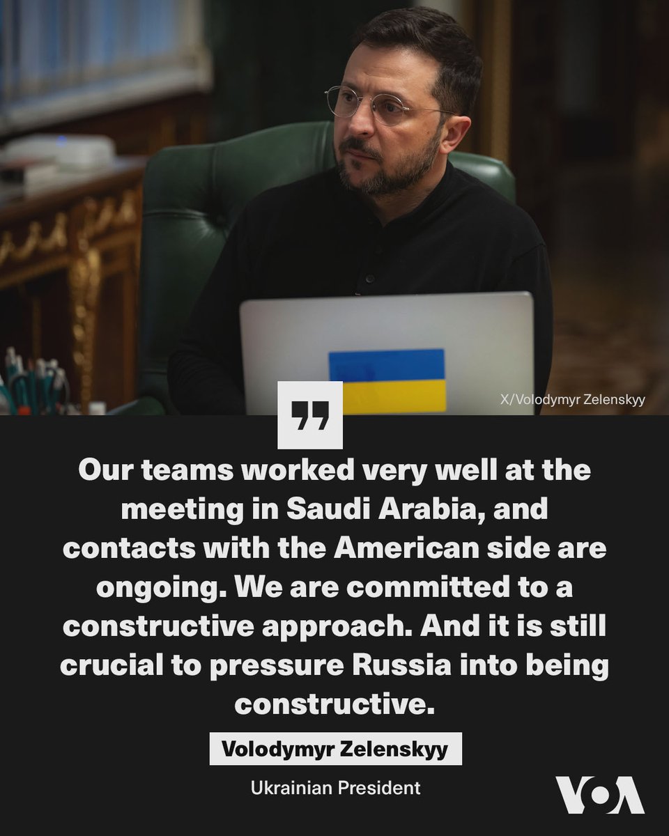 Ukrainian President Zelenskyy said his team is maintaining contacts with U.S. officials, and that Russia needs to be pressured into having constructive peace talks, Friday.

Top diplomats from the Group of Seven leading democracies urged Russia on Friday to accept a U.S.-proposed