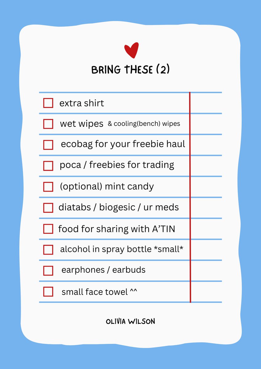 TIPS from a CARAT chingu for A'TIN for Phil Arena   

1. PACK LIGHT - bring only the essentials 
Check the list for the must-bring items  
Bring a compact bag that fits concert hall rules if you can
#SimulaAtWakas #SB19 #SB19SaW 
#SaWWorldTour #SaWWorldTourKickoff 
<a href="/SB19Official/">SB19 Official</a>
