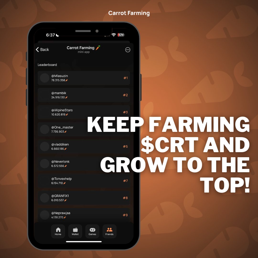 CarrotCrushHQ's tweet photo. Are you farming your way to the top?
โ
Complete combos & earn $CRT
โ
Grind through tasks & stack up more $CRT
โ
Refer & grow your earnings
๐ Top 10 farmers by Marchโs end get a special bonus! ๐
More than 15 days leftโwill you claim your spot? ๐
#FarmToWin #CRT #GrindAndEarn #combo #app #earn #telegram #bot