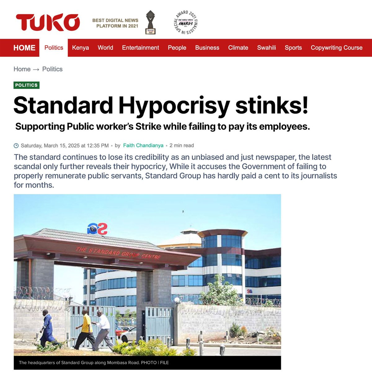 ahmed_farhanah's tweet photo. Standard media group pretends to be the optimum media house but in real sense they propergate a lot of propaganda.
They bearly pay their workers and that's just evil
#RIPStandard
Nairobi CBD Duale Meru Real Madrid Mathematics Ruto Delivers https://t.co/ZgTckglFj4
