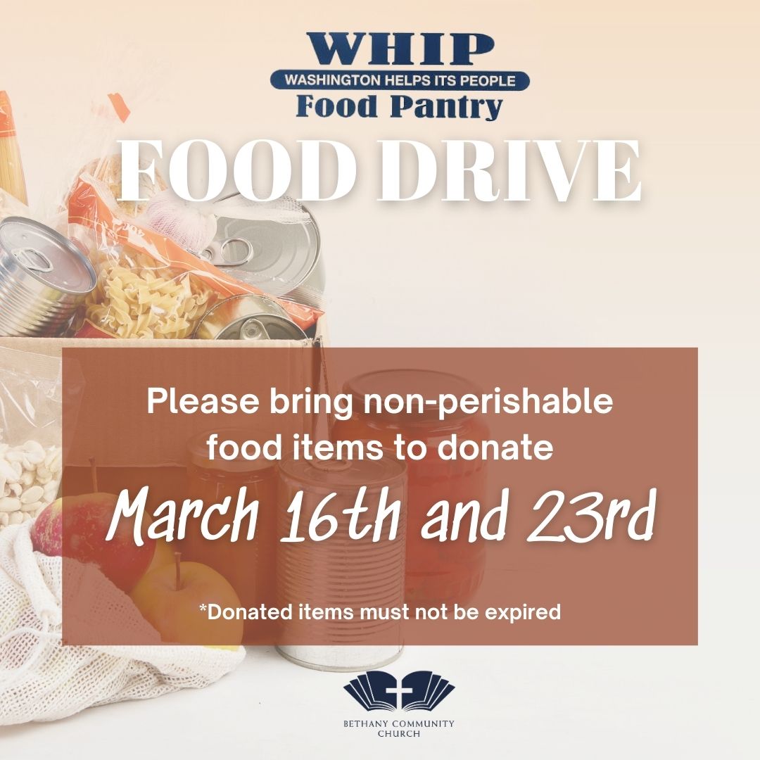 bethany_bcc's tweet photo. We are collecting non-perishable food items for WHIP (a local food pantry) this Sunday and next. Suggested donations: canned chicken, canned tuna, peanut butter, jelly, canned fruit, canned pork and beans, canned soup, crackers, and cereal. #communitycompassion https://t.co/mmMay4d2VI