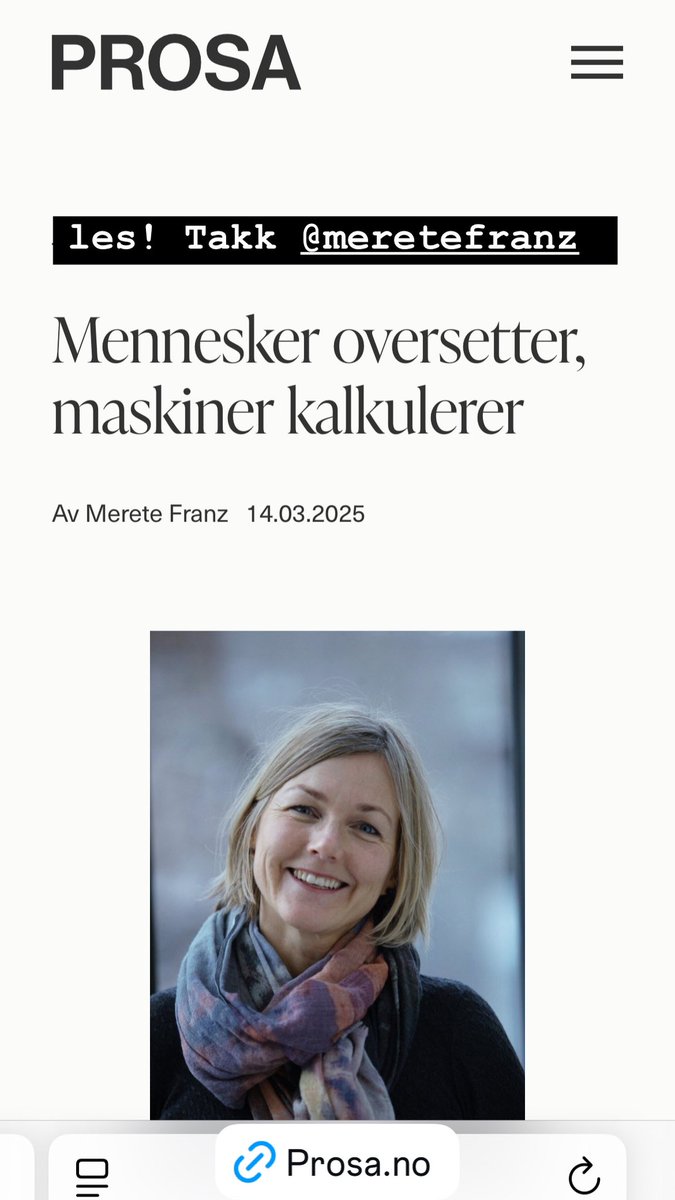 Les denne tankevekkende kommentaren av Merete Franz i Prosa