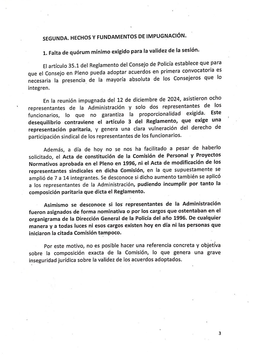 El sindicato <a href="/EYAPolicia/">EYA</a> presenta el 13 de #marzo de #2025 Recurso de Alzada contra la resolución de la <a href="/info_dgp/">Dirección General de la Policía</a> en la que se deniega la nulidad de las 3 últimas reuniones de la Comisión de Personal y donde se impugnaba el Reglamento de funcionamiento del #ConsejoDePolicia