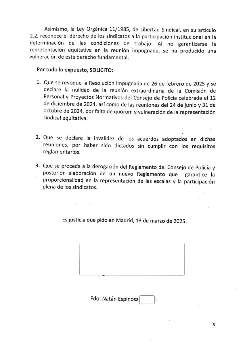 <a href="/EYAPolicia/">EYA</a> solicita:
 
1. Se declare la nulidad de las 3 últimas reuniones del #ConsejoDePolicia y se invalide sus acuerdos

2. Se deroge el Reglamento del Consejo y se elabore uno nuevo donde se garantice la participación plena de los sindicatos para conseguir la