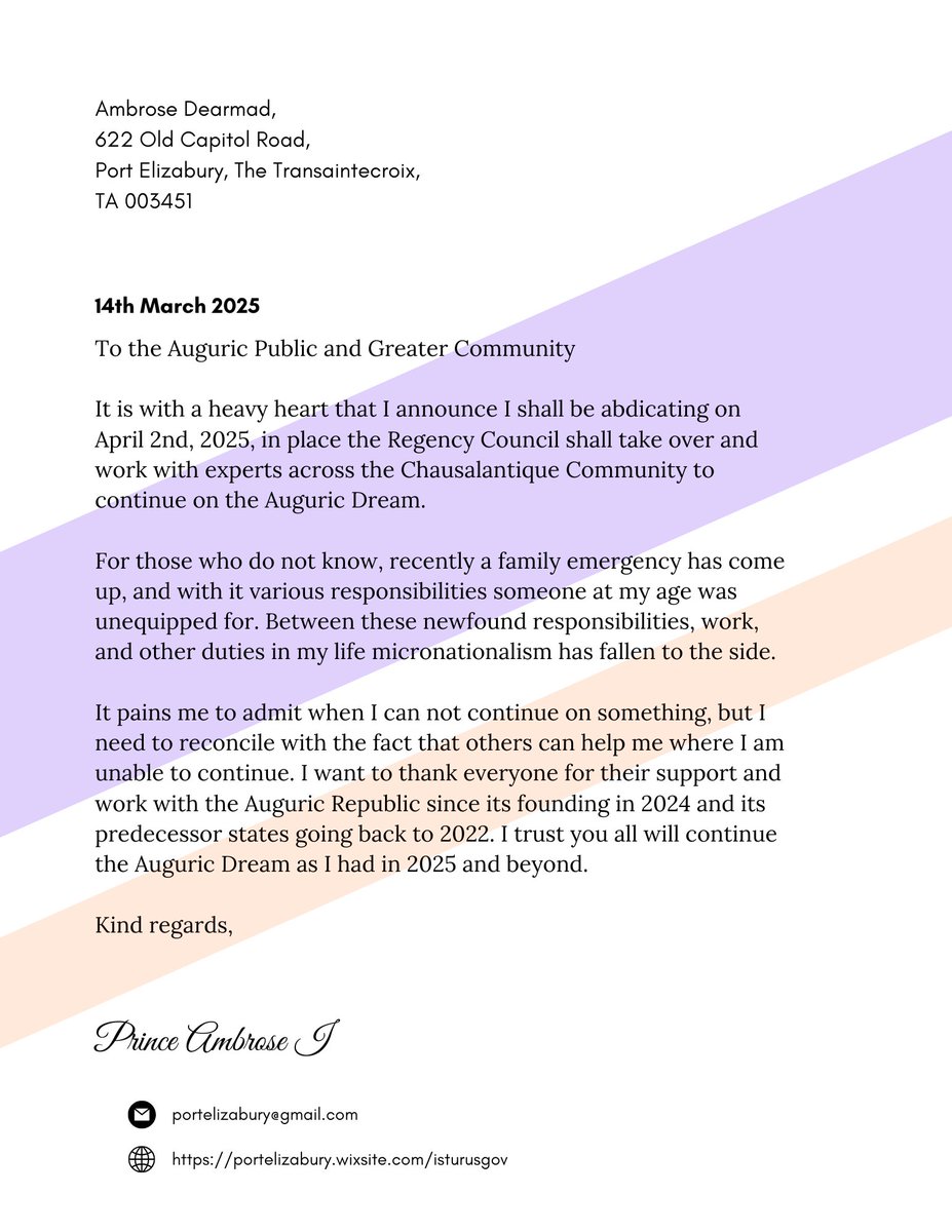 A statement from Prince Ambrose, all accounts shall be handed over to the regency council within the next few days.