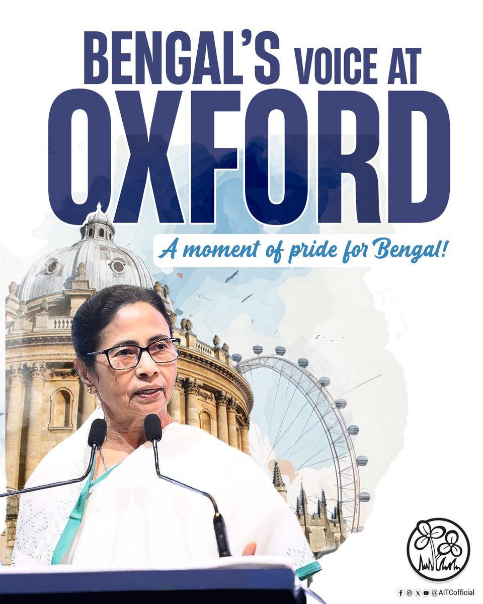 TMC_Supporters's tweet photo. Smt. @MamataOfficial is set to deliver a keynote at the prestigious Oxford University on social development, championing the cause of child and women’s empowerment on the global stage
#TMCS #Oxford #MamataBanerjee https://t.co/KyYYDZFX1h