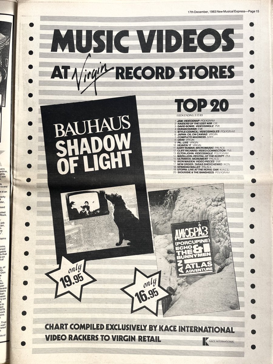 Echo &amp; The Bunnymen / Bauhaus / Virgin advert.
New Musical Express, 17 December 1983.