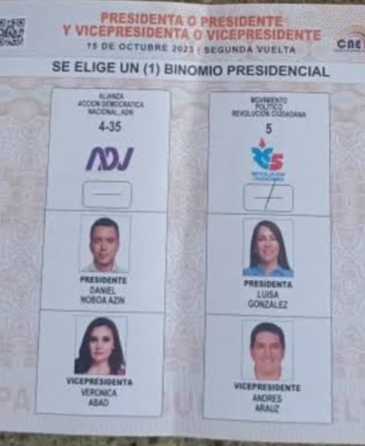 <a href="/AlmaMiaEcu/">Alma Mía La Única</a> <a href="/LuisaGonzalezEc/">Luisa González</a> <a href="/DiegoBorjaPC/">Diego Borja Cornejo</a> <a href="/MashiRafael/">Rafael Correa</a> <a href="/RC5Oficial/">Revolución Ciudadana</a> Solo queda buscar el VOTO MASIVO por <a href="/LuisaGonzalezEc/">Luisa González</a> 

Debe ganar Luisa con tanta diferencia,que les resulte imposible hacer el FRAUDE ELECTORAL.

Mucha gente se está dando cuenta que <a href="/DanielNoboaOk/">Daniel Noboa Azin</a> es un DICTADOR,y que si continúa Ecuador seguirá siendo un infierno.

#VotoRC5🗳