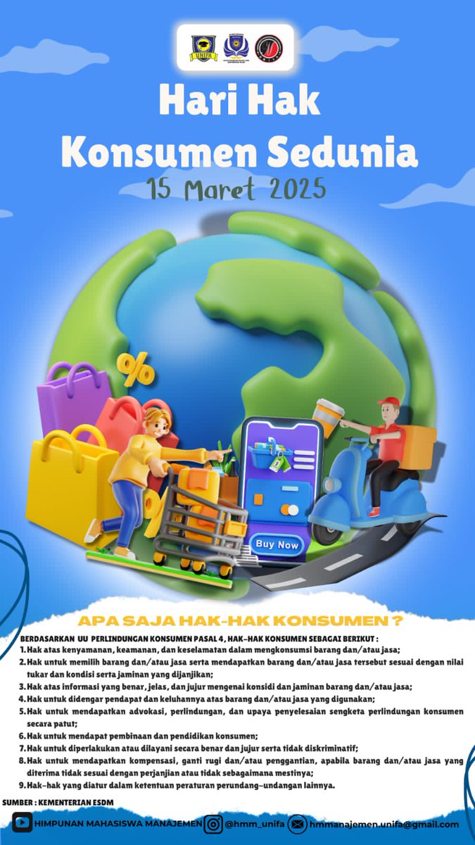 "Selamat Hari Hak Konsumen Sedunia! Hakmu sebagai konsumen adalah kekuatanmu. Bijak memilih, cerdas berbelanja!"