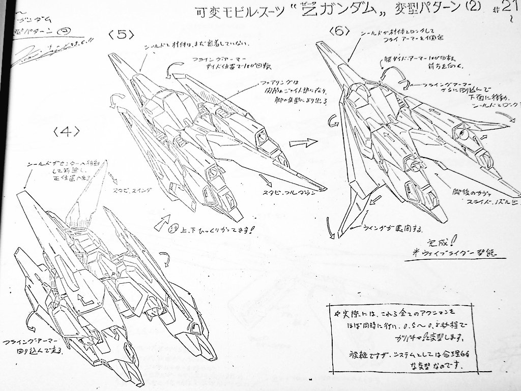 機動戦士Zガンダム設定資料から Zガンダム変型パターン詳細図です