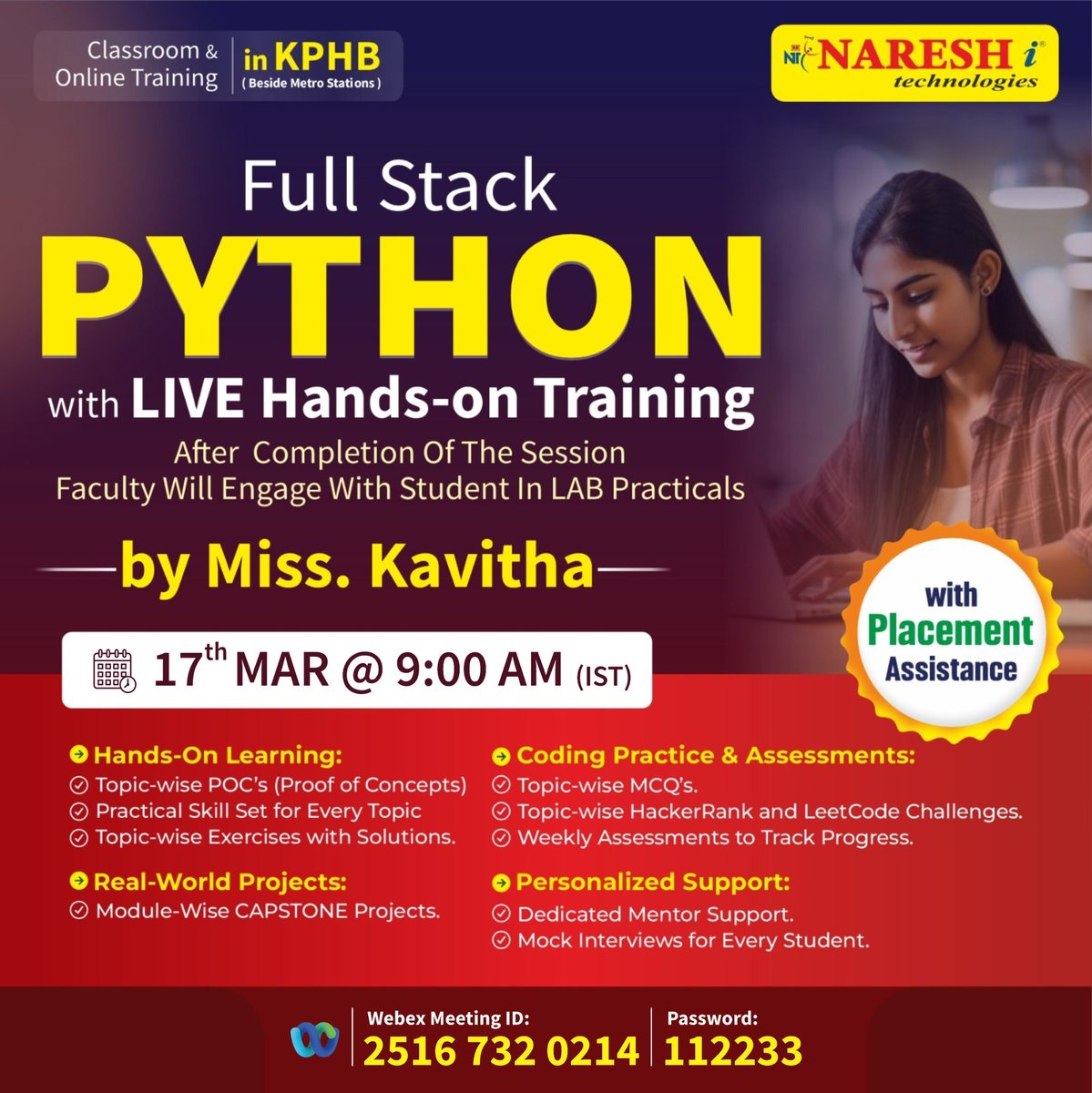 NItTejaswini's tweet image. 👉Join our Python & Full Stack Python Training
✍️ Registration Link: shorturl.at/EOMaz
👉New Batches Starts from 17th March 2025 @ 9:00 AM
#Python #fullstackpython #pythonprogramming #numpy #pandas #programming #sql #courses #software #learnfromhome #Angular #html #css