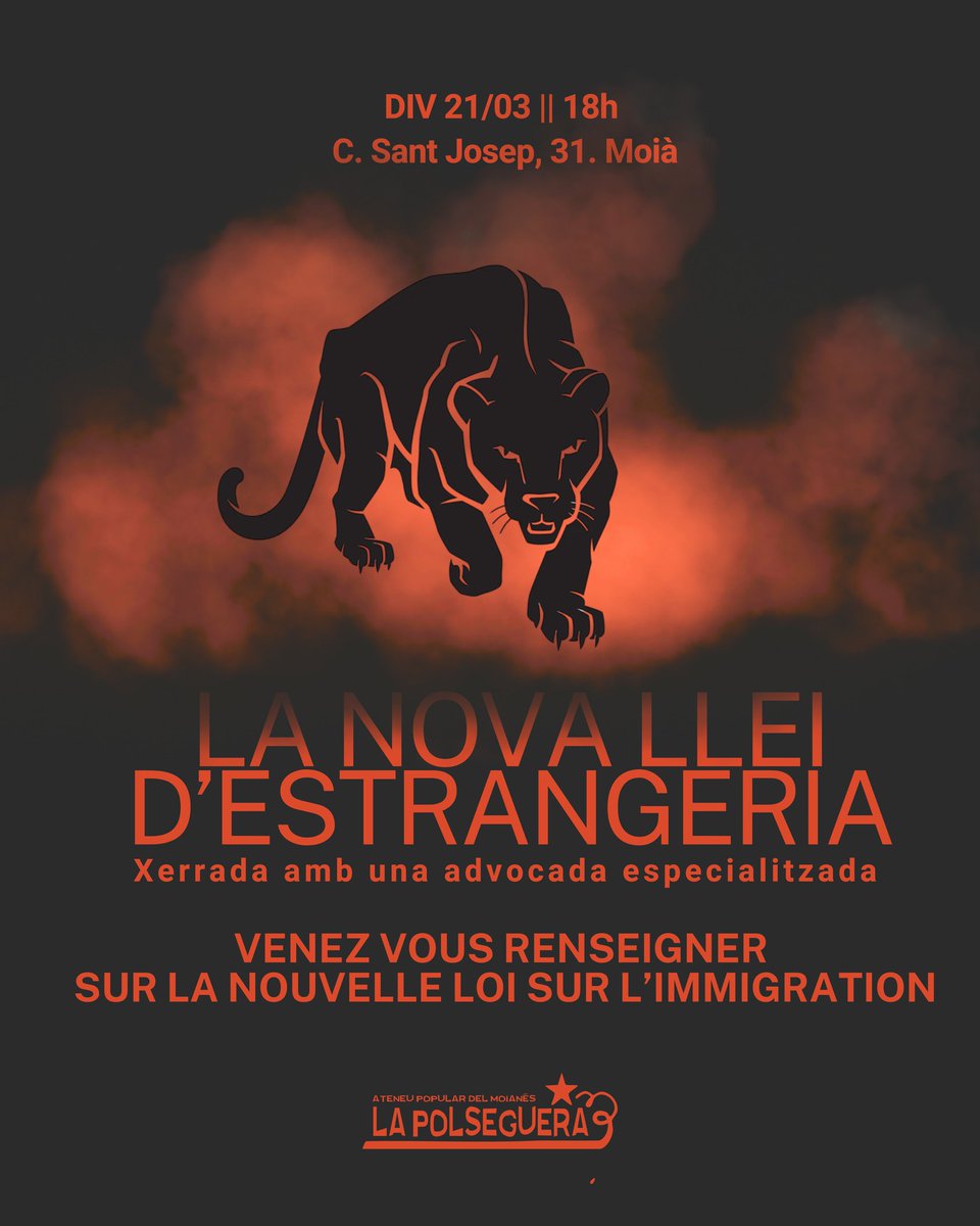 apmoianes's tweet photo. 🐆Eii! El pròxim divendres 21 a les 18h ve una advocada especialitzada en estrangeria a l'Ateneu, vine a informar-te (tot acompanyat pel servei de barra).

🗣️Hi haurà traducció a l'àrab i francès per qui ho necessiti. https://t.co/yp8OybLgtB