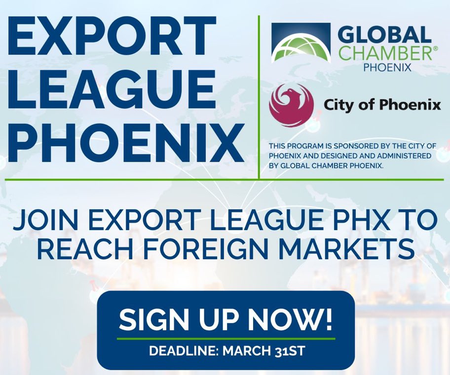 Export League PHX is an initiative for exporters led by Global Chamber® and sponsored by City of Phoenix to help regional companies reach more clients and partners around the world. globalchamber.org/landing/export…