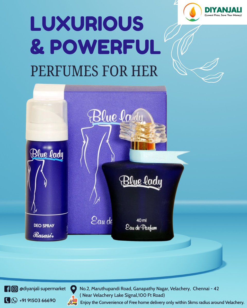 Diyanjalistores's tweet image. At Diyanjali Supermarket (Diyamart), we bring you this luxurious fragrance that embodies both power and grace.

#PerfumeCollection #FragranceNotes #RasasiPerfumes #BlueLady #DiyanjaliSupermarket #BengaluruShopping #FreeDelivery #Luxurylifestyle