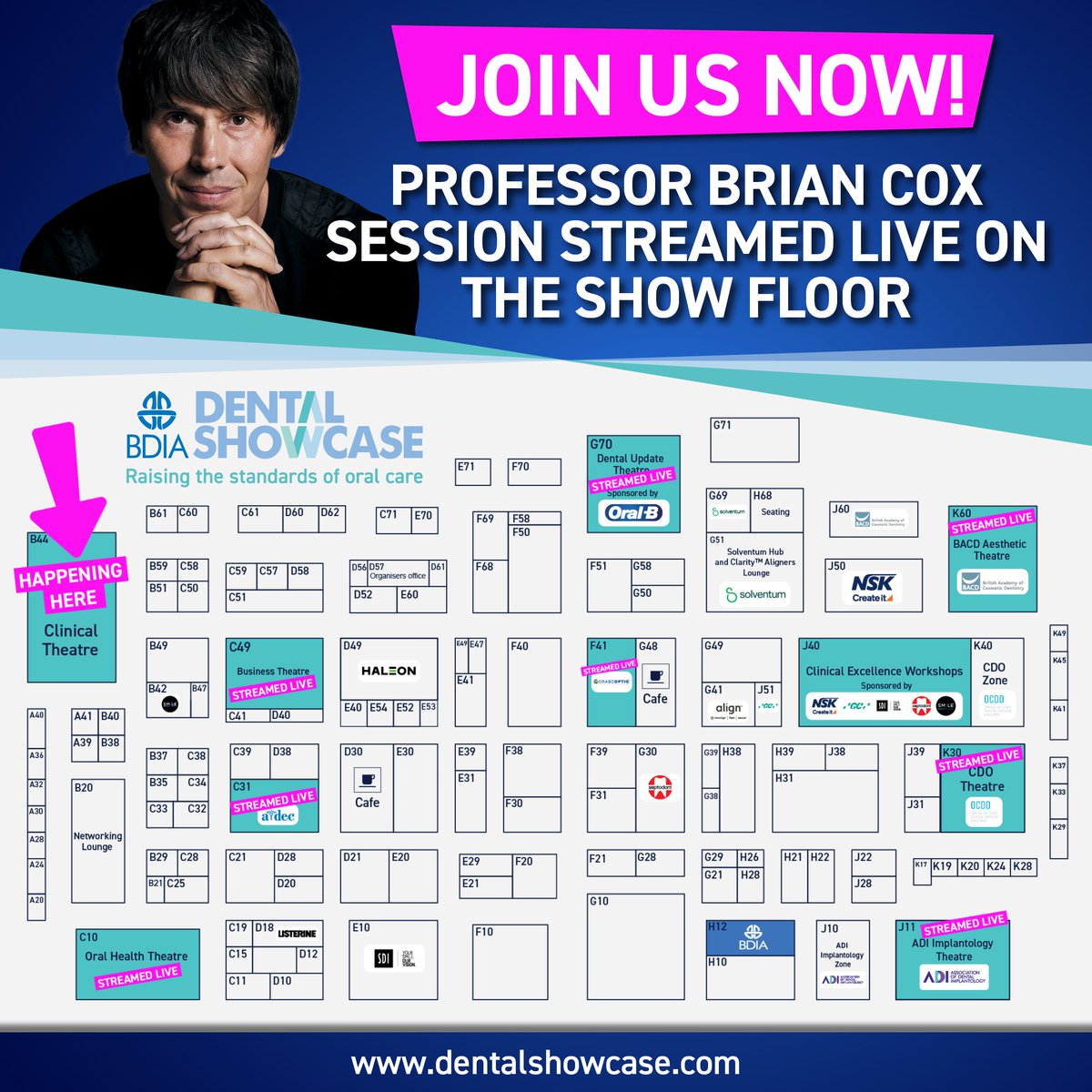It's nearly time 🤩 

Join us at the Clinical Theatre at 12:30 for an out of this world session with Professor Brian Cox 🚀 

It's going to be epic! 

#BDIADentalShowcase #Dentistry #Physics #BrianCox