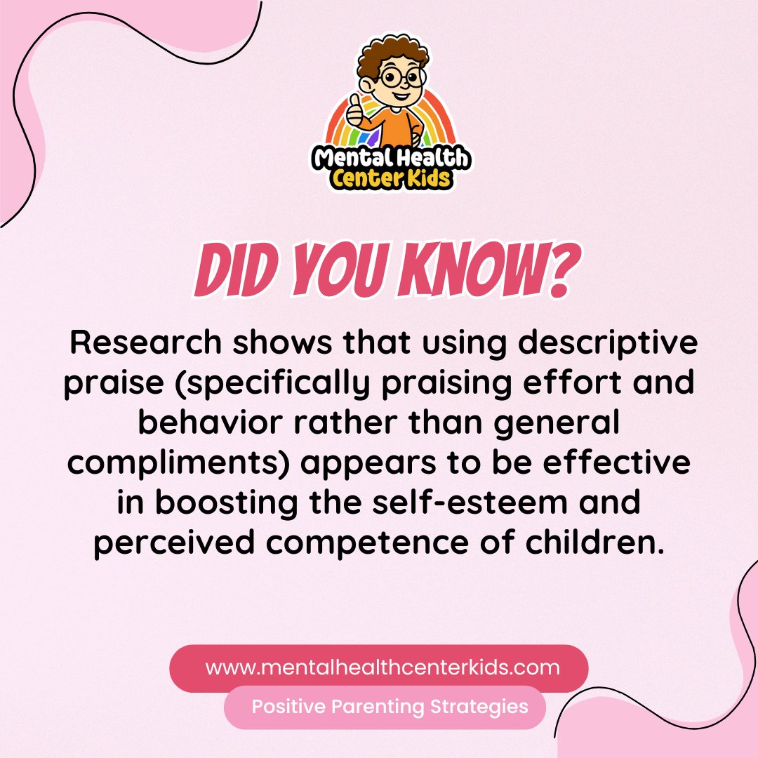 MHCenterKids's tweet photo. Descriptive praise boosts kids' self-esteem. How do you give specific compliments?
#DescriptivePraise #SelfEsteem https://t.co/CzCjaIApuX
