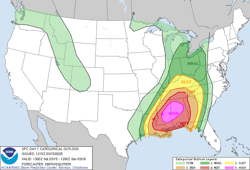 LimWeather's tweet photo. D1 #HighRisk in S #DixieAlley esp #BirminghamAL,#Tuscaloosa,#HooverAL,#NorthPortAL,#bessemer,#Selma,#JacksonMS,#Hattiesburg,#MeridianMS,#LaurelMS,#ColumbusMS,#TupeloMS
30SIG #Tornado/SIG #Hail/45SIG #Wind risks
#Wxx #WxTwitter #SPC #SevereWx #MSwx #ALwx #Mississippi #Alabama https://t.co/9SKdSqZkWC