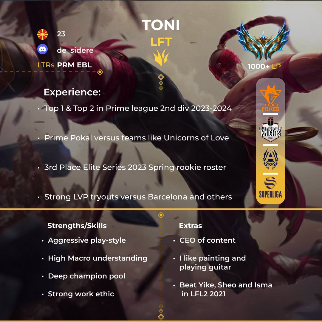 Antonio Dostinov (@de_siderelol) on Twitter photo Hey everyone!
I took a break from competing to focus on multiple things, the main one being <a href="/MOBATrainerAI/">MOBATrainerAI</a>
Creating complex macro puzzles with <a href="/Saviour_lol/">Dvoretskiy Vlad</a> and <a href="/GevousLoL/">Gevous</a>.
I am back on the market and looking for a team for next split.
References attached below!
vvv Hey everyone!
I took a break from competing to focus on multiple things, the main one being <a href="/MOBATrainerAI/">MOBATrainerAI</a>
Creating complex macro puzzles with <a href="/Saviour_lol/">Dvoretskiy Vlad</a> and <a href="/GevousLoL/">Gevous</a>.
I am back on the market and looking for a team for next split.
References attached below!
vvv