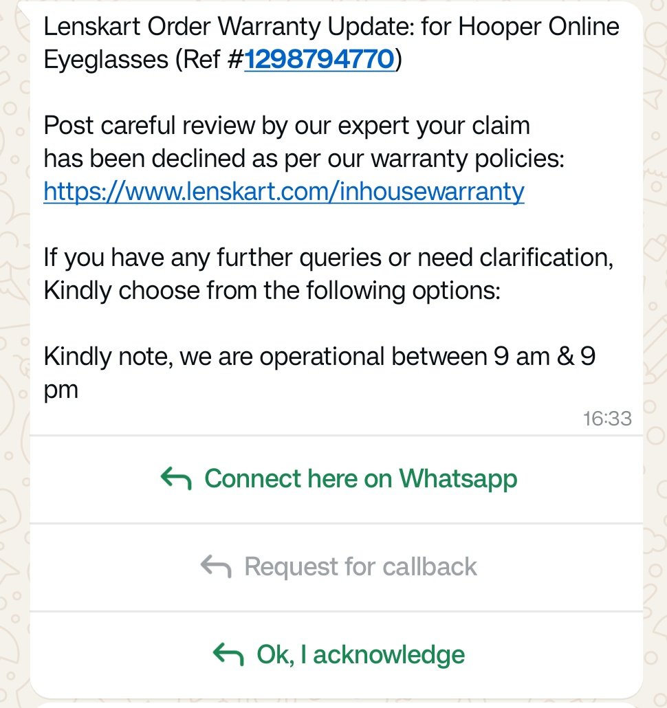 chintaan's tweet photo. @lenskart @peyushbansal you have #superhumans in your team who can raise &amp; decline customer request all under 1 min. At the time of purchase, sell saying, it's scratch resistant, it's unbreakable, and when scratched, broken, reject claim #customerstakenforaride #customerisafool https://t.co/rLlMeuWcpD