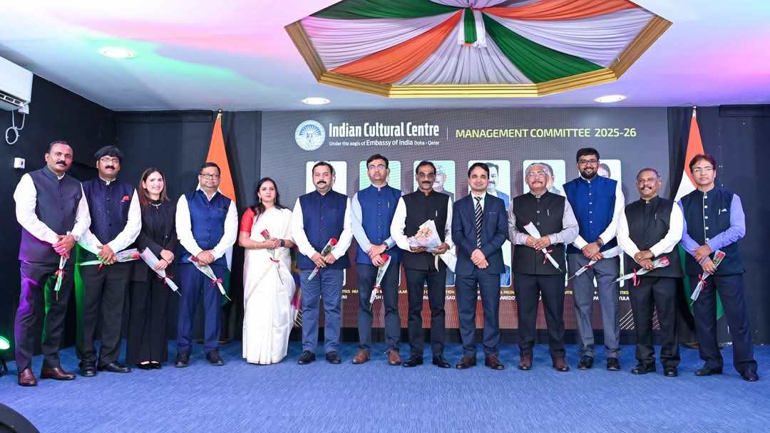 NandiniQatar's tweet photo. Indian Cultural Centre (ICC) under the aegis of Embassy of India in Qatar, held a Handing Over Ceremony to New Managing Committee 2025-2026 https://t.co/a2vowflC1Z