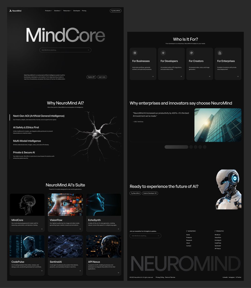 Tomzxy_Designer's tweet photo. Designed NeuroMind AI—an AI company shaping the future of intelligence. 

What do you think? 👇🏼

#webdesign #ai https://t.co/WUVPkIYv6X