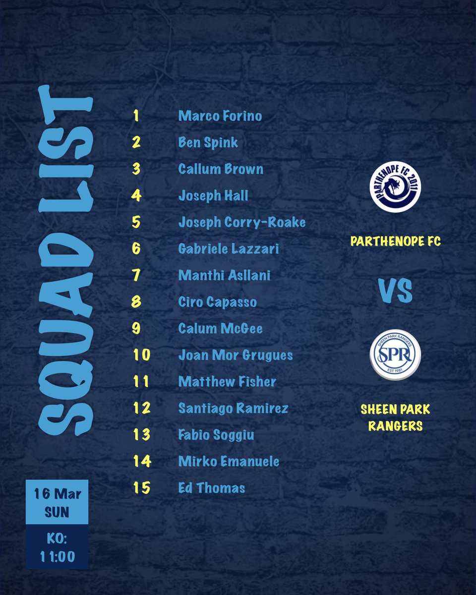 #Squadlist
#SundayLeagueFootball #GrassrootsFootball #Football #GameDay #FullSquad <a href="/SouthernSunday/">Southern Sunday Football League</a> 
#ForzaParthenopeFcSempre🧜🏻‍♀️💙