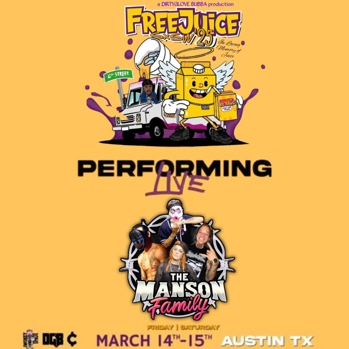 pacmanson's tweet photo. The Manson Family Takes SXSW 25'  #GuttaMouthRecords https://t.co/OJSVmI1j6E