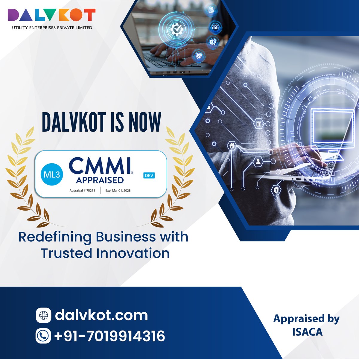 Dalvkot_Utility's tweet photo. DALVKOT has been appraised at level 3 of @ISACANews Capability Maturity Model Integration! #CapabilityCounts #CMMI #DALVKOT https://t.co/xOEK0azZMn