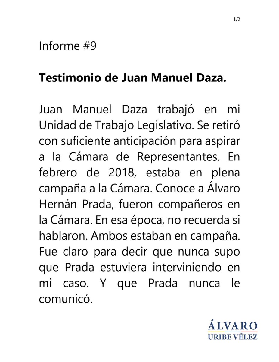 AlvaroUribeVel's tweet photo. Informe # 9. Testimonio de Juan Manuel Daza. https://t.co/wNSMgC4Zc2