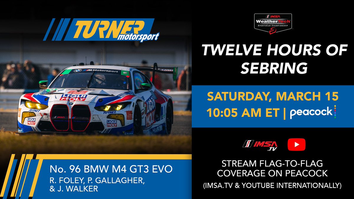 Turnermotrsport's tweet photo. We’re in @LiquiMolyUSA colors today.
Your 96 is ready to go hard.
Pilots:
@FoleyRacingRFR
@PatGallagher00
#JakeWalker
Just over an hour away.
#IMSA #Sebring12 https://t.co/pwv2cgTRCU