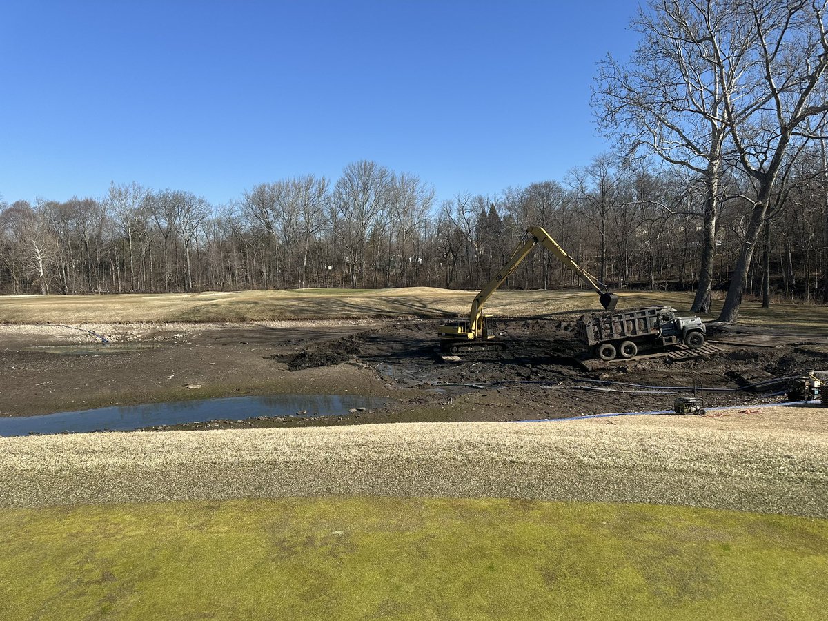 heathantmsu's tweet photo. With a productive week the season is upon us at The Brook! Par 3 Covers removed, pond dredging continues, 1st green spray of the year, mowed all playing surfaces, 1 and 17 fairway expansions sodded, new ladies tees for 6 and 12 sodded #letsgetdowntobusiness @greens_cc  @YoTeebox https://t.co/TB0mkWjdfh